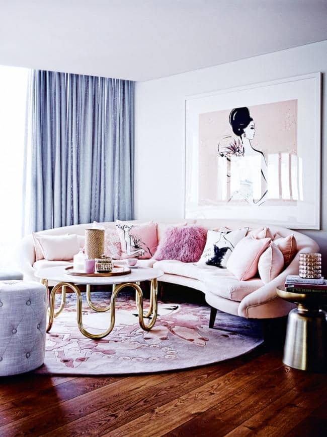 Chic Living Room With Half Round Sofa