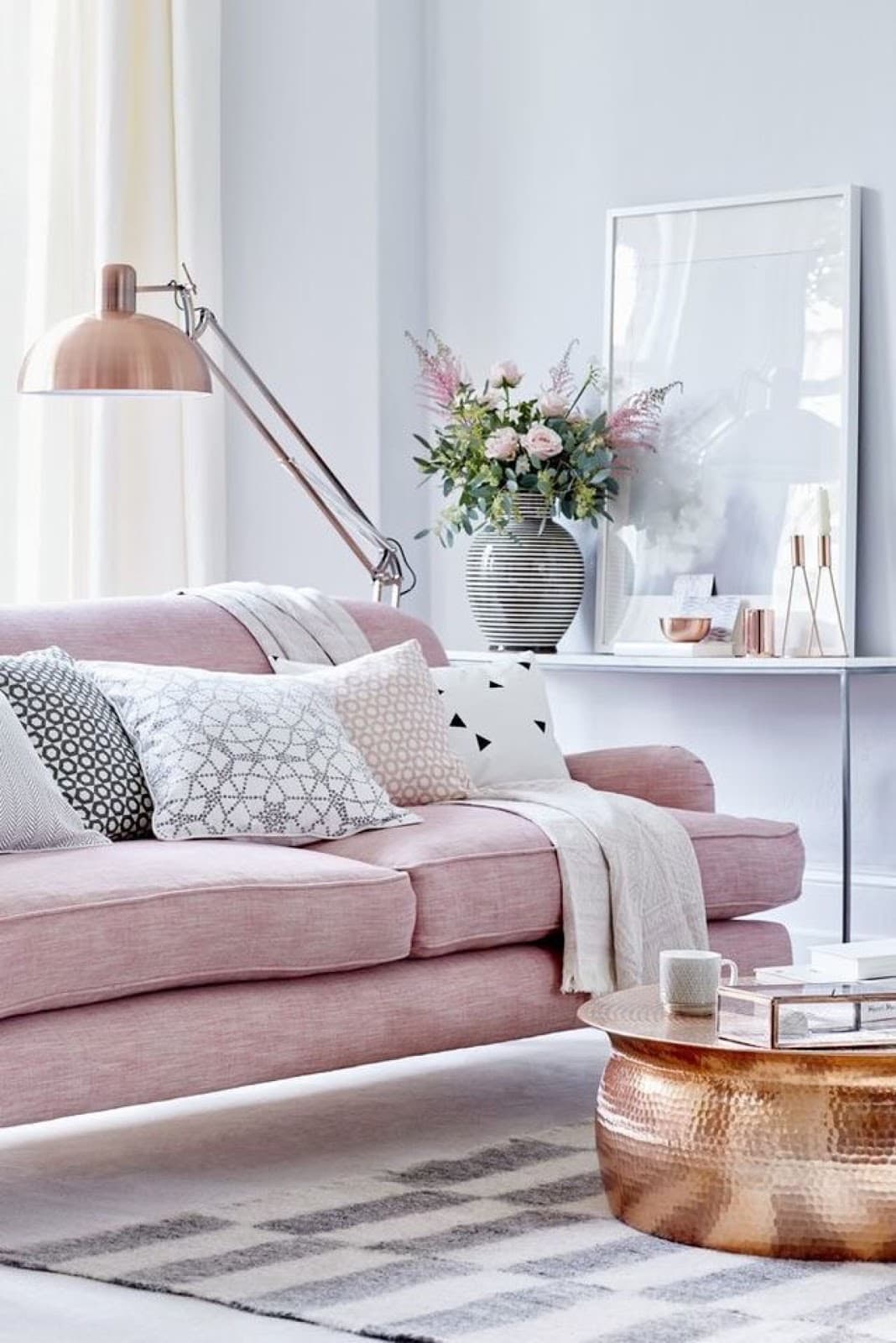 Pink Sofa Copper Living Room