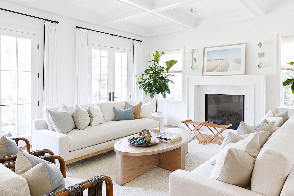 Coastal Living Room with Beige Sofas via Pure Salt Interiors