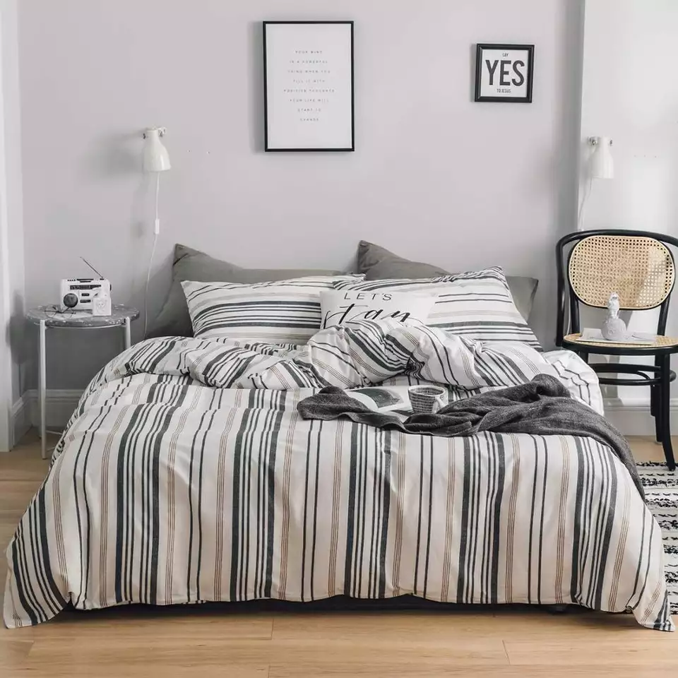 Gray Striped Bed Linens