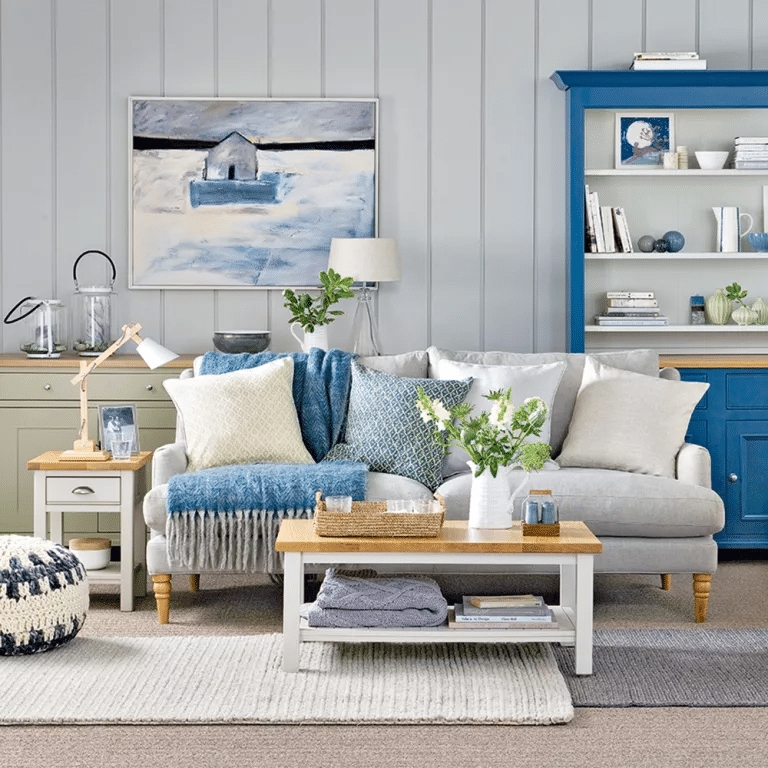 coastal living room with side table middle table