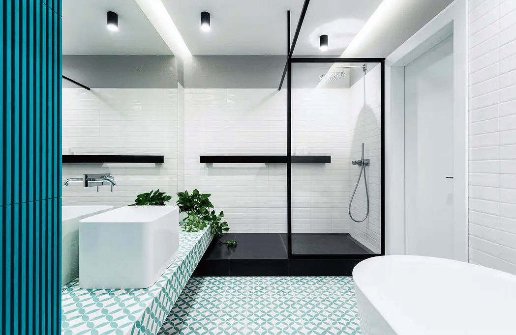 Blue-green Tiles and Black Accents