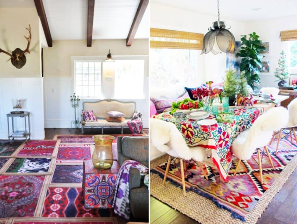 Layer Rugs and Carpets for Boho Living Room