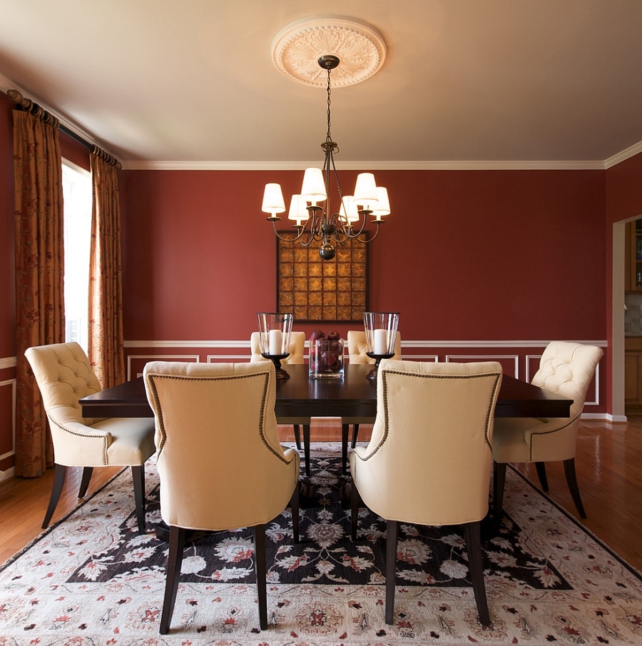Red dining room walls with a-touch-of-white