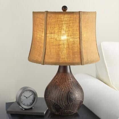 Rustic Wood Table Lamp and Alarm Clock