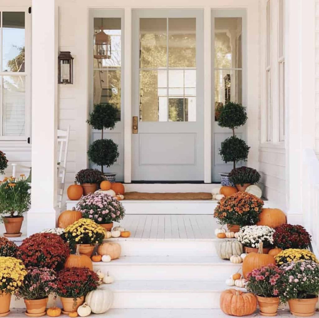 beautifully decorated front porch