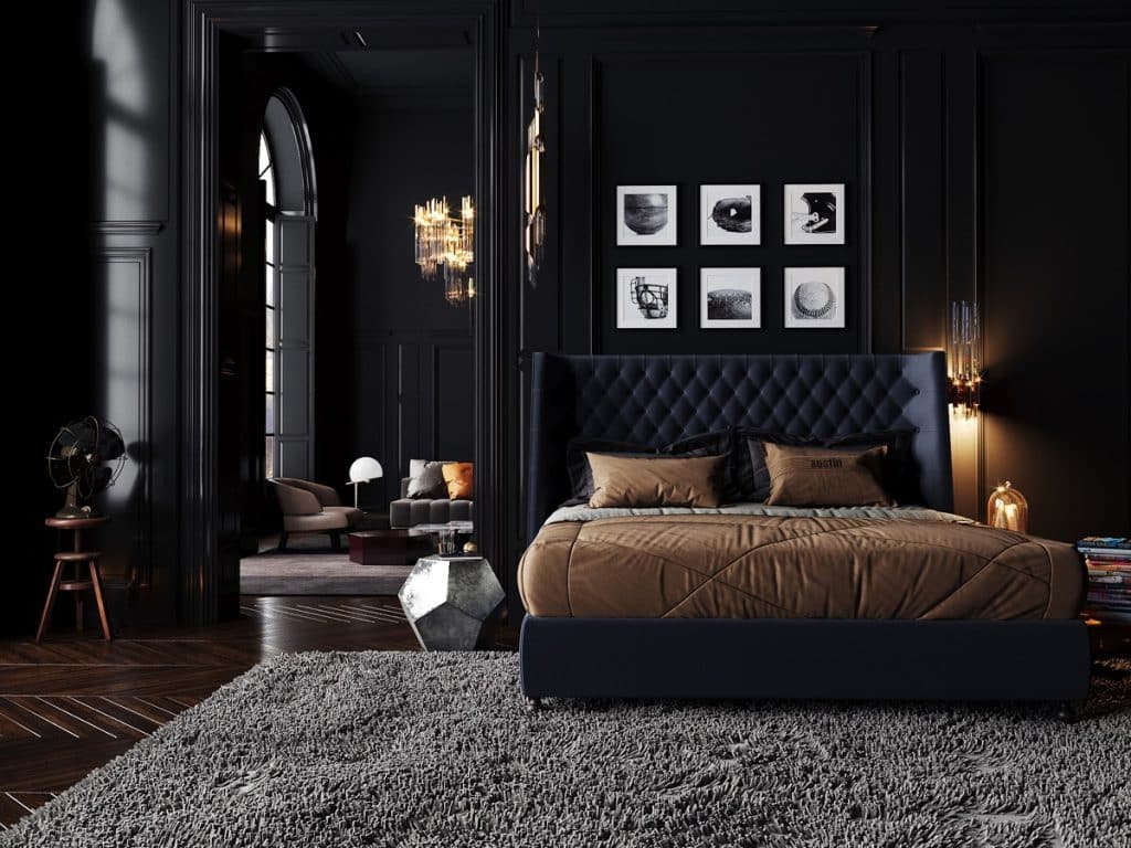 Premium Photo | Minimal living room interior design and black wall  background