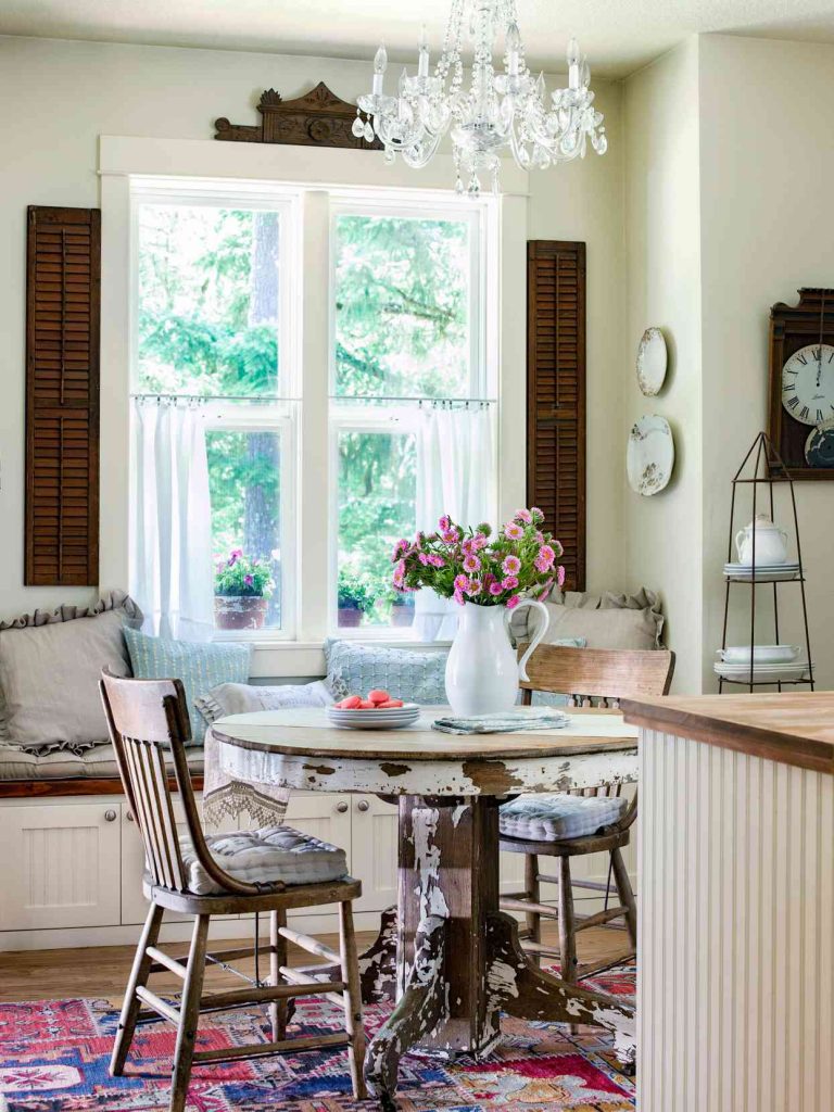 dining room wooden shutters antique table