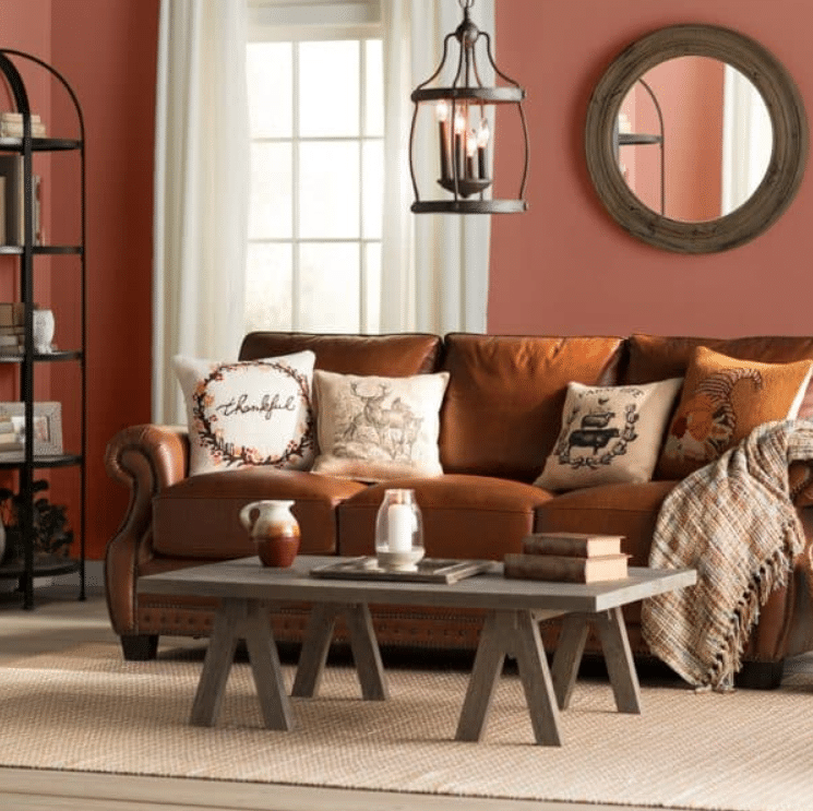 brown sofa and table 
