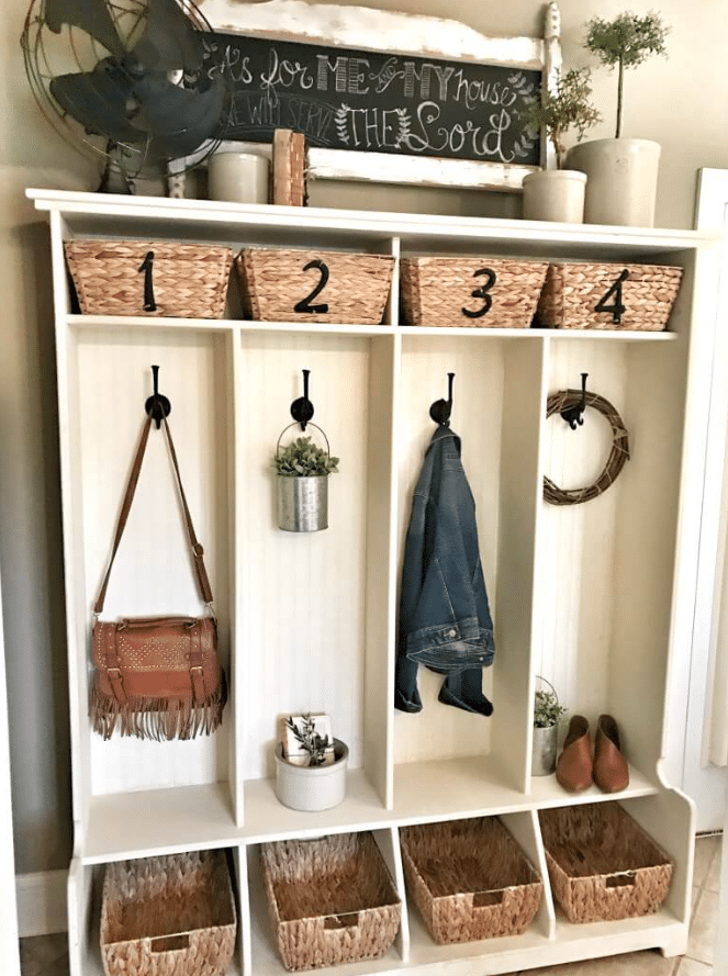 Entryway Cubby with Vintage Decor