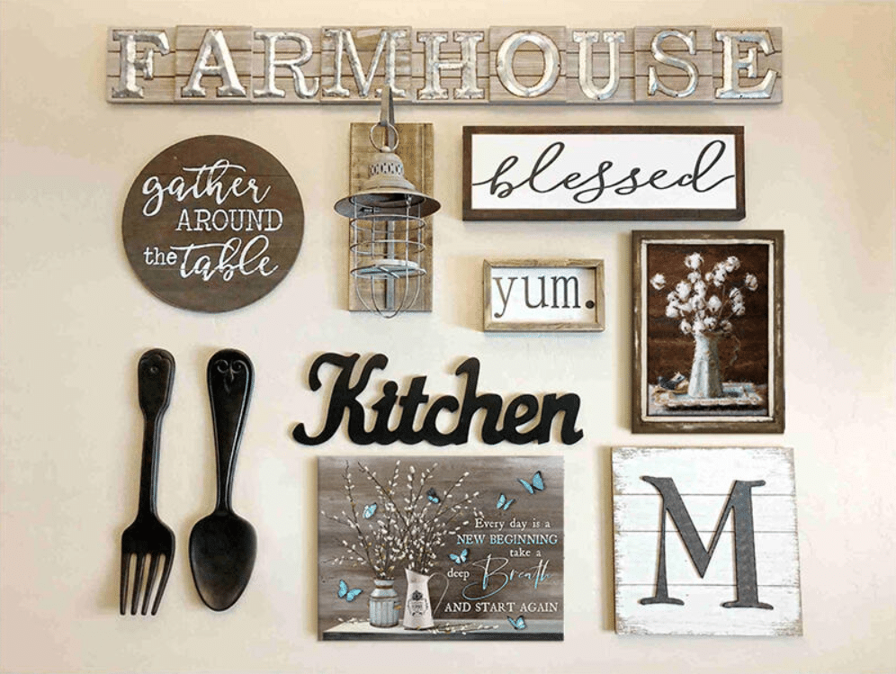 Unique Signs on a Farmhouse Gallery Wall