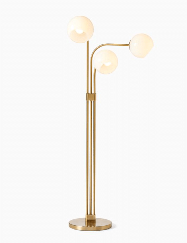 Staggered 3 Light Adjustable Floor Lamp, Milk & Antique Brass