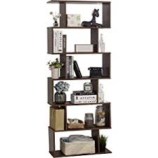 6-Tier Wooden Bookcase with S-Shape Display Shelf