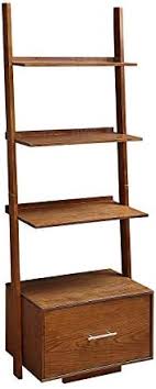 Walnut Ladder Bookcase with File Drawer