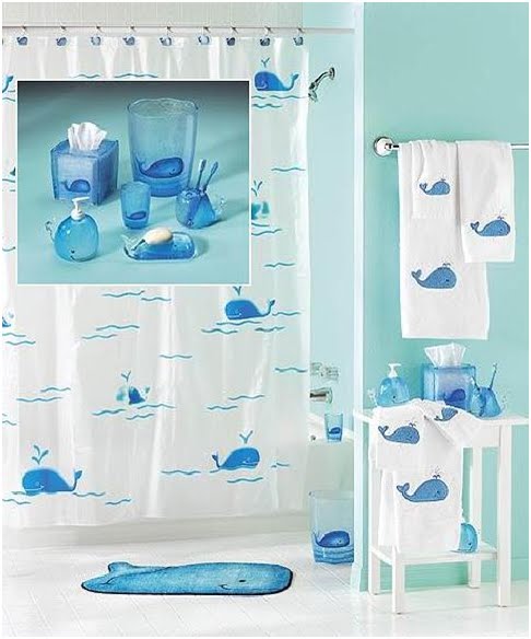 White Bathroom with Blue Whale Art