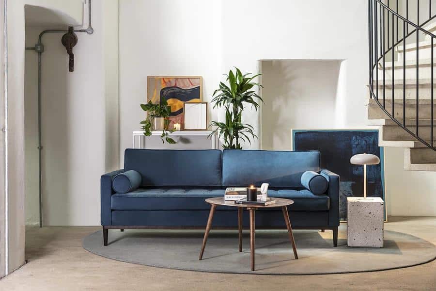 Blue Faux Leather Sofa