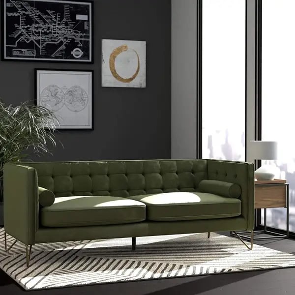 Mid-Century Modern Tufted Leather Sofa Couch