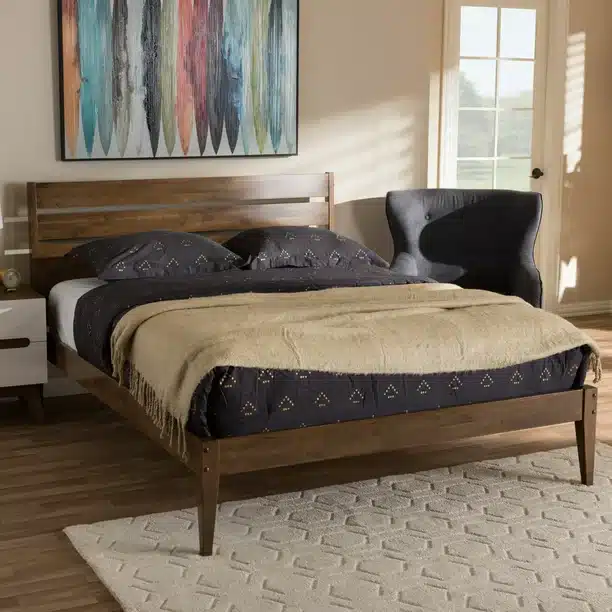 Solid Wood Platform Bed with Mid-Century Looks