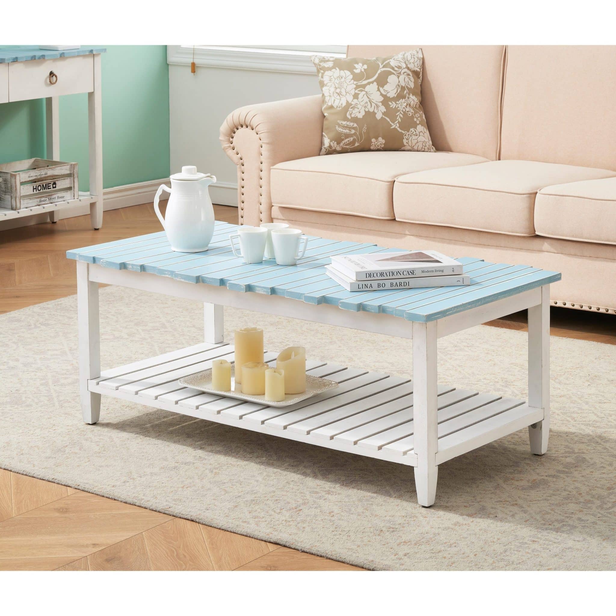 White and Teal coffee table