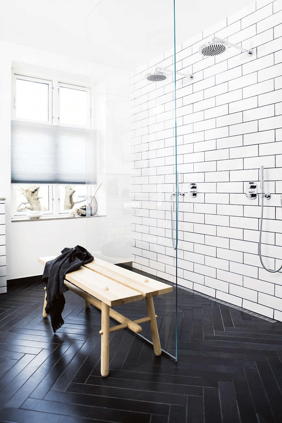 Elongated Herringbone Floor Tiles bathroom