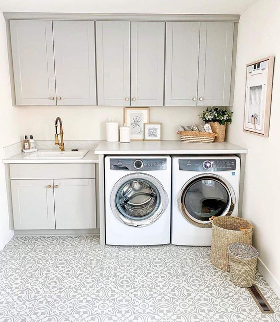 Laundry Room with Patterned Floors
