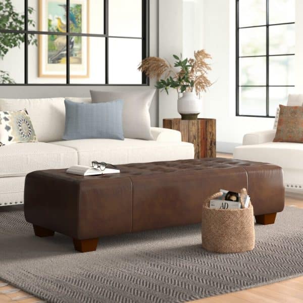 BrownLeather Tufted Ottoman Rectangular Shape Large and Long