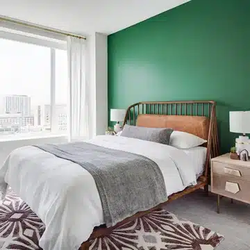 Use Blues and Greens for mid century modern bedroom
