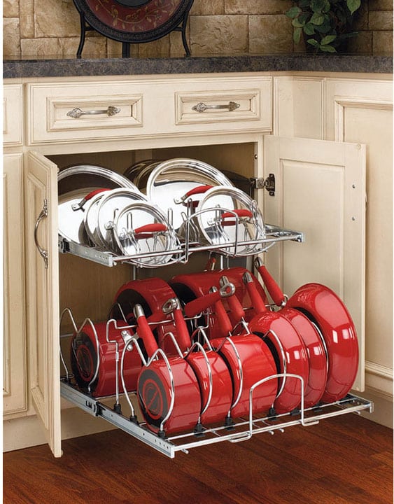 Use a Rack to Hold Pots and Pans