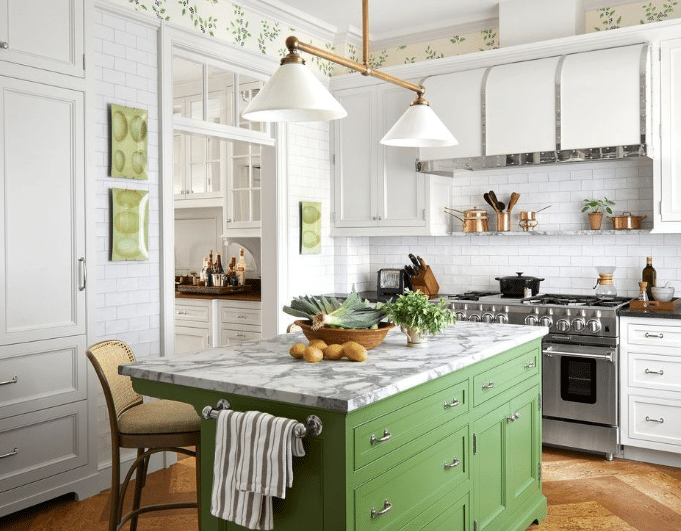 How to Pair the Green Kitchen Cabinets with Other Furniture