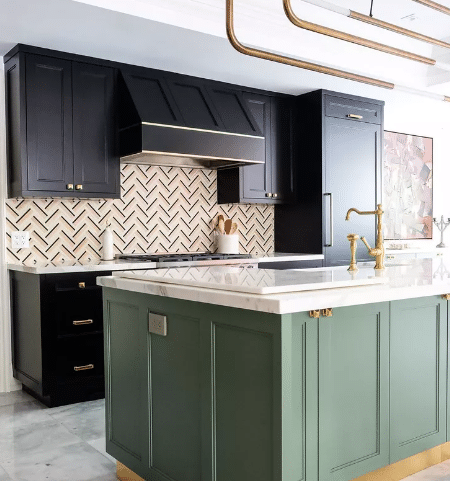 Mix Elements with Green Kitchen Cabinets
