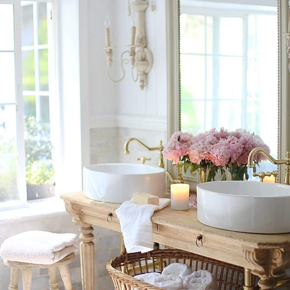 How can I decorate my bathroom in a French country style