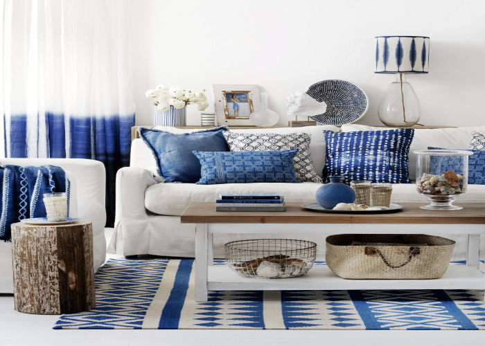 Blue Striped Cushions and Ottomans