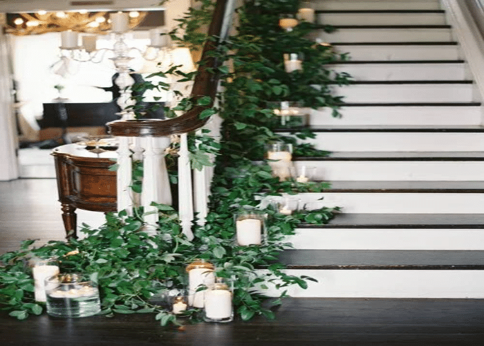 Candles with Green Foliage on Staircases