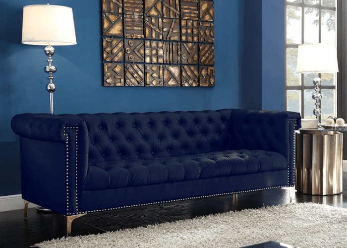 Monochromatic Blue Velvet Sofa