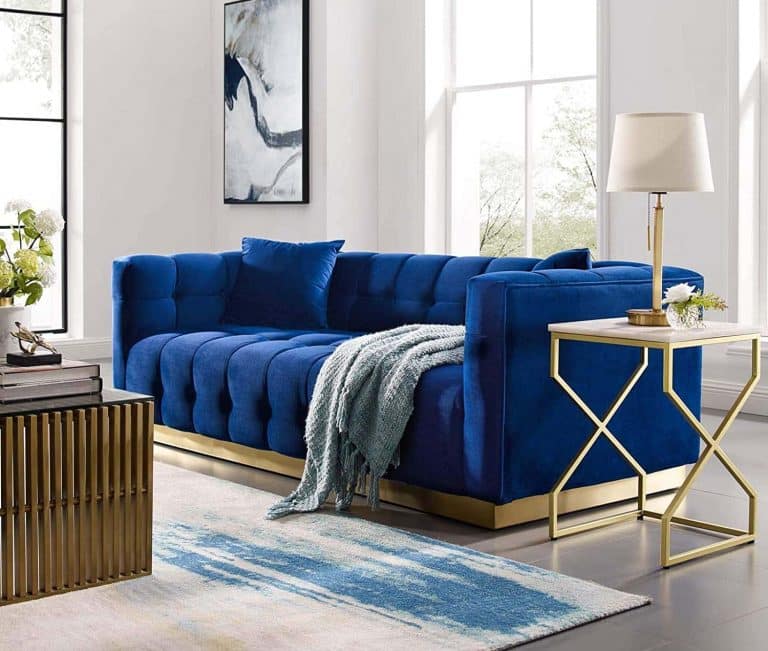 What are the best rug choices to go with a blue velvet sofa