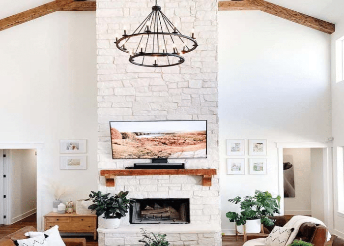  With a White Stone Fireplace