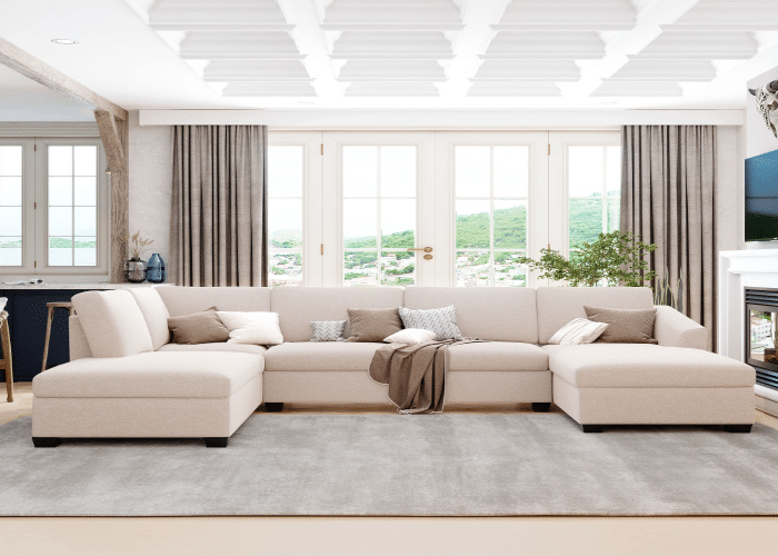 Sectional Beige Couch with Two Chaises