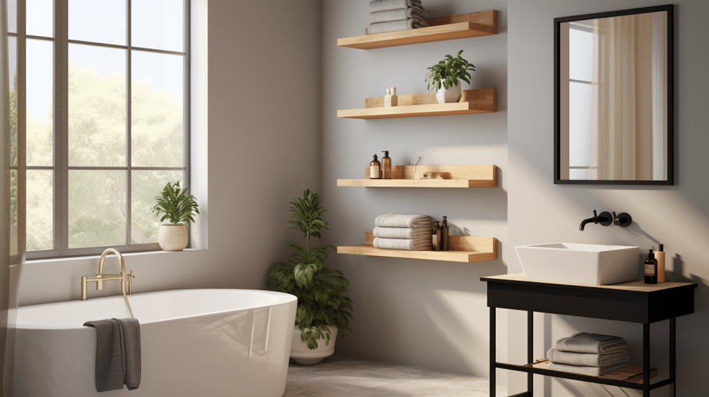 Choose sleek and minimalistic wooden shelves