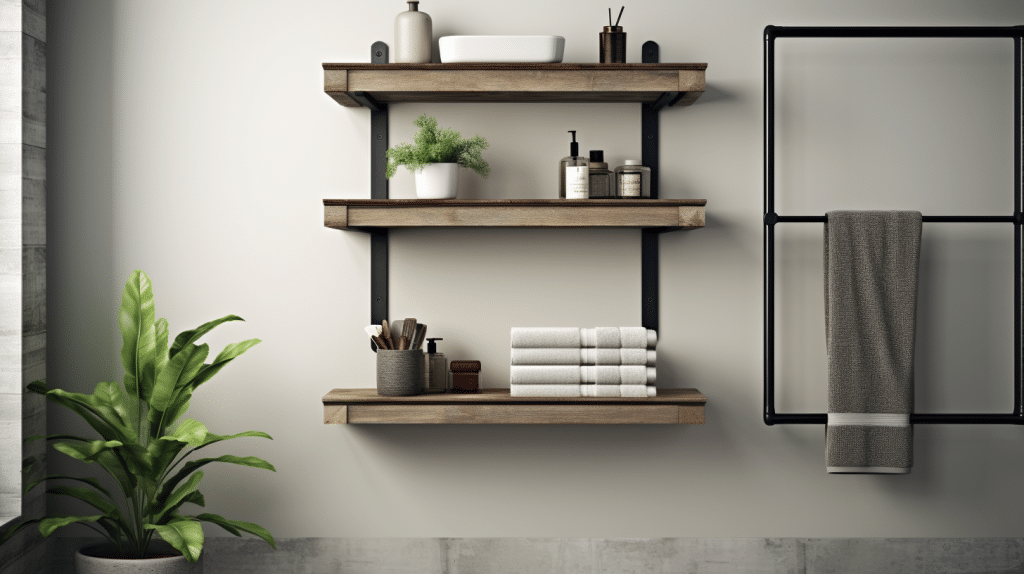 Incorporate distressed wood shelves or metal accents
