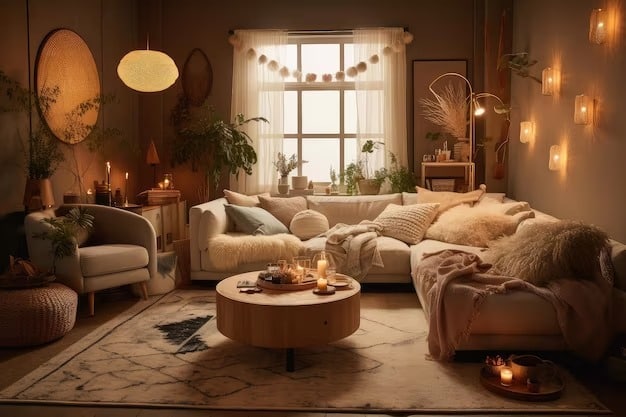 Cozy living room with a stylish couch, a coffee table