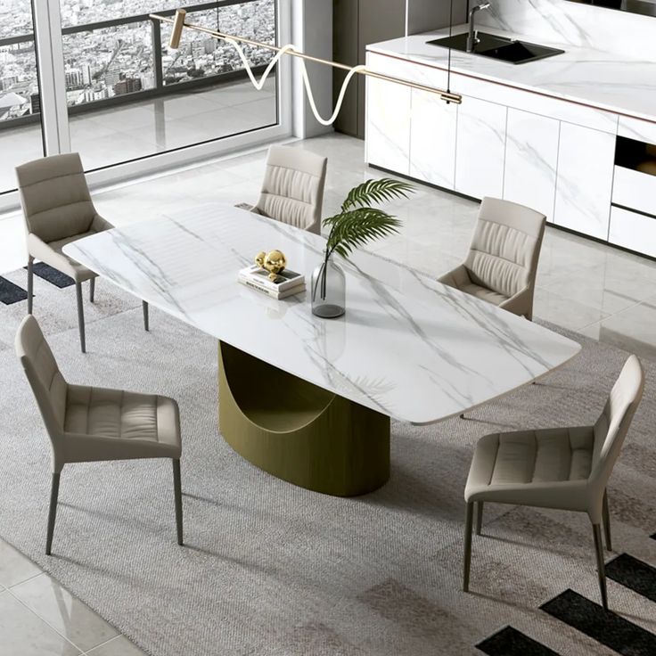 Elegant dining room with sleek marble table and chairs