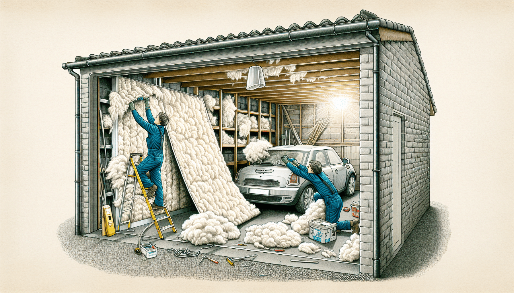 Illustration of garage insulation installation
