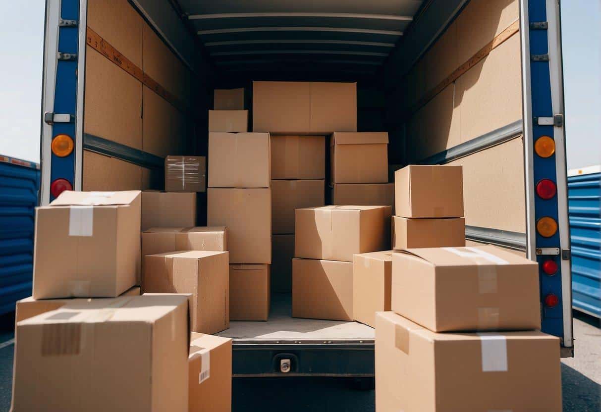 A moving truck filled with carefully packed boxes, labeled and organized to avoid common moving mistakes